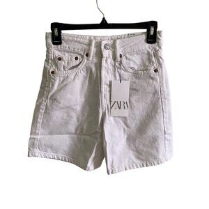 Zara NWT Women's TRF Mid Rise Regular Denim Shorts White Waist Size US: 0 (25)